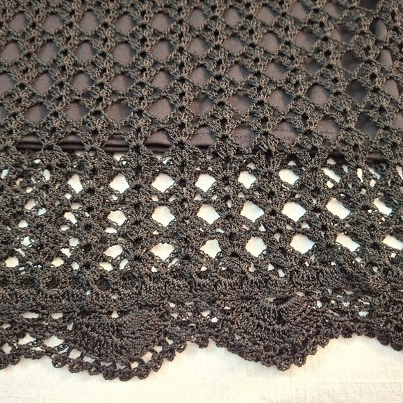 Black Fine Filigree Crochet Corset Sz M Lined Scalloped Edges Stretchy - Picture 9 of 16